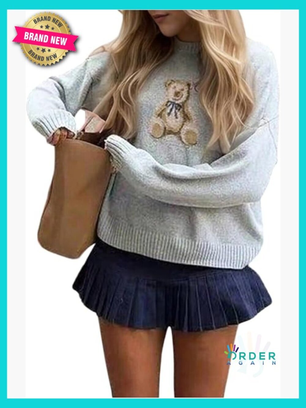 Cute Cartoon Crewneck Sweater Long Sleeve Drop Shoulder Casual Loose Pullover